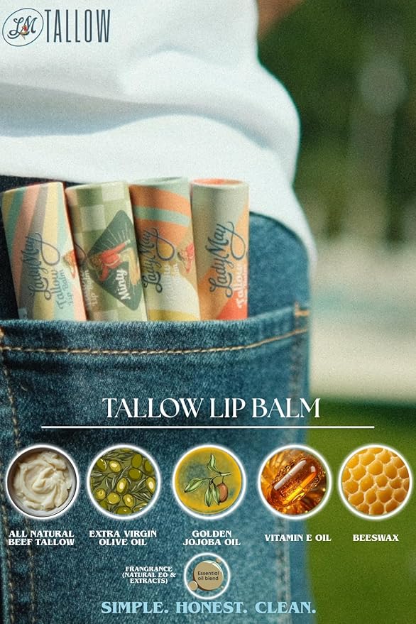 Beef Tallow Lip Balm - All Natural Beef Tallow Balm Made with Beeswax, Jojoba Oil & Vitamin E for Lip Repair and Hydration - Nothing Artificial, USA Made (Pina Colada)