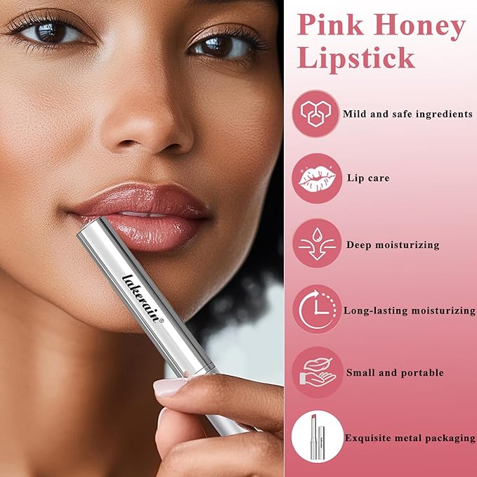 Honey Lipstick Tinted Lip balm, Hydrating Nourishing Sheer Formula Lipstick, Natural Glossy Finish (1 PC PINK)