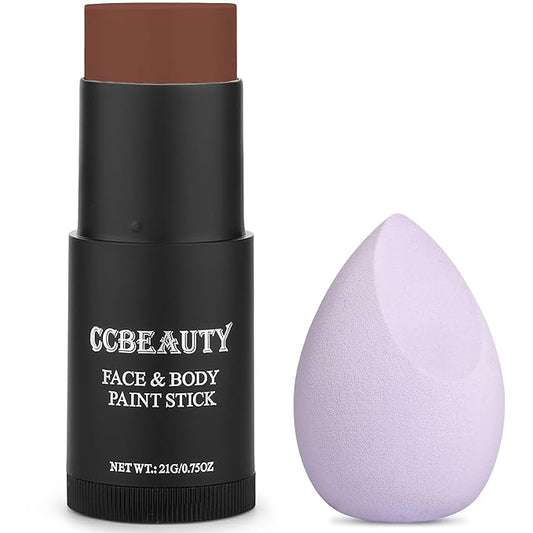 CCbeauty Brown Face Paint Stick,Face Painting Kit,Professional Oil Based Body Paint,Non Toxic SFX Makeup For Deer Elk Bear Halloween Costume Cosplay,Full Coverage Painting Foundation + Makeup Sponge