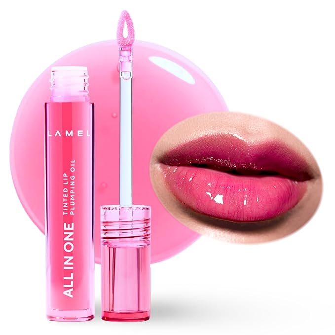 Lamel All-in-One Lip Oil - Lightweight, No-Sticky, Tinted, Plumping, Hydrating Lip Gloss - Lip Balm for Day & Night Use, Long-Lasting Lip Stain, Lip Glow Oil, Lip Plumper Tint - Pink Sparkle №402