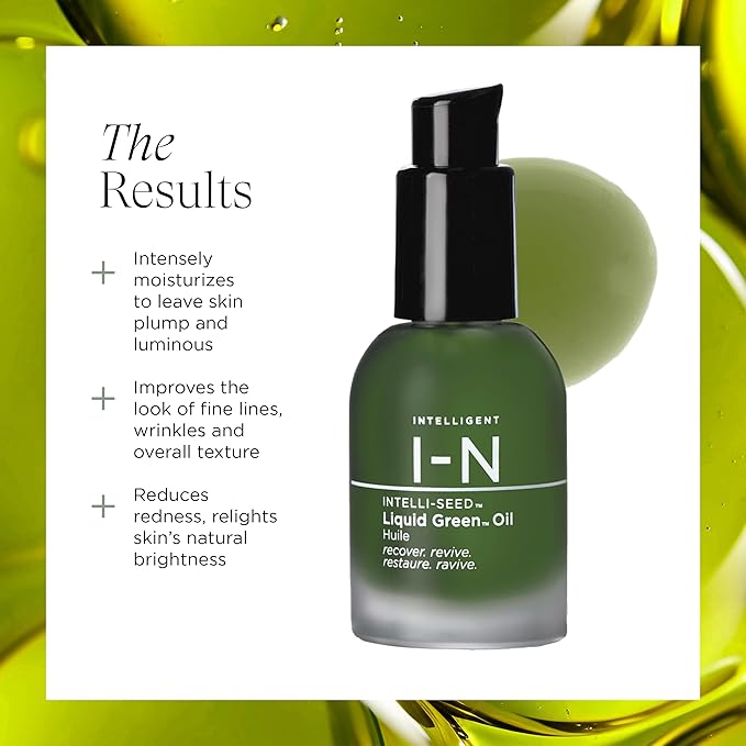 Intelligent Nutrients Liquid Green Face Oil - Lightweight Organic Facial Oil for Radiant Skin, Hydrating Oil Visibly Plumps Skin - Vegan - 1 Oz