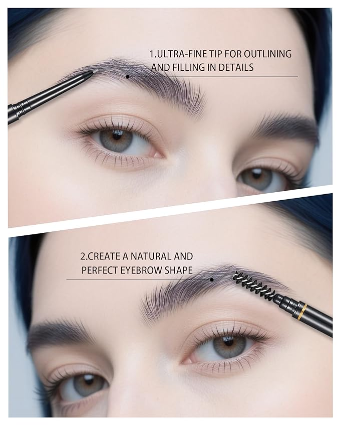 SUMEITANG Gray Eye Brow Pencils for Women, 6Pcs Waterproof Eyebrow Pencil, 1.5mm Micro-Fine Tip & Spiral Brush with Brow Razors Perfect for Creating a Natural and Delicate Eyebrow Look Makeup