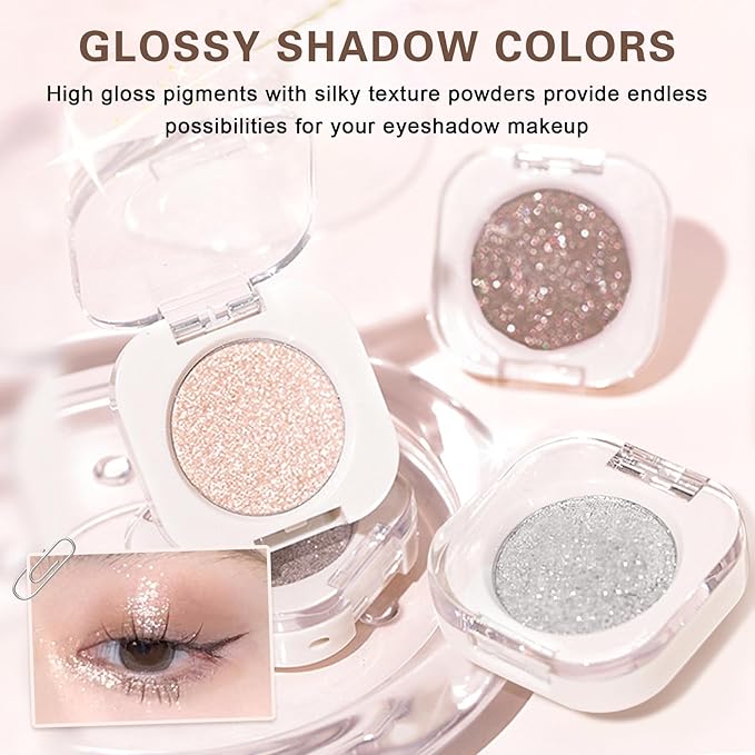 Shimmer Eyeshadow,Glitter Eye Shadow for Older Women,Blushing Lizard Eyeshadow Makeup,Lightweight Blendable Formula,Sombras de Ojos Profesional (12 Slive Glitter)