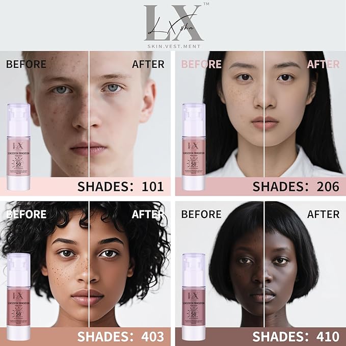 Tinted Face Sunscreen - Waterproof & Lightweight Liquid Foundation with SPF 50++, 3-in-1 Full Coverage Foundation Smooths & Blurs Pores, 405 Deep