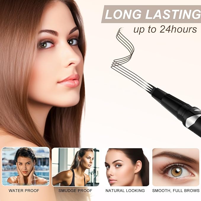 LAVONE Eyebrow Pen,2-IN-1 Dual-ended Waterproof Eyebrow Pencil,with 4 Tip Microblading Eyebrow Pen and Ultra-Precise Brow Pencil,Dual-ended Eyebrow Brush, for Natural Looking - Medium Brown