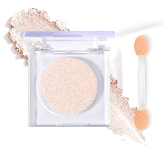 Single Glitter Eyeshadow with Brush, Champagne Light Glow Eyeshadow Palette Makeup Kit【Soft】【Long Lasting】【Lightweight】Sparkling Eyes Glitte, Ultra-Blendable Formula for Older Women, Celestial Silk