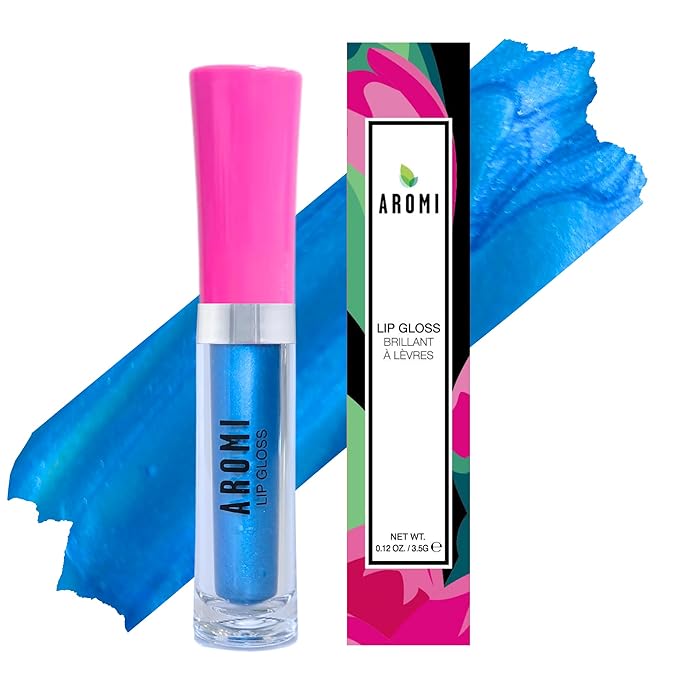 Aromi Bright Blue Lip Gloss | High-Shine, Moisturizing Lip Oil, Vegan, Cruelty-free, Metallic Glossy Finish (Ice Princess)