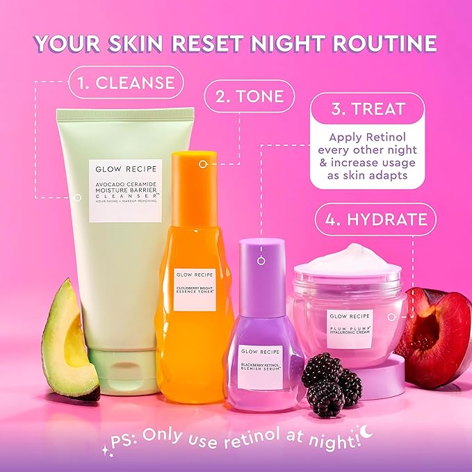 Glow Recipe Gentle Blackberry Retinol Night Serum - Anti Aging Korean Face Serum for Sensitive Skin + Hydrating Triple Retinoids & Glycerin to Clarify Blemishes, Smooth Texture, Lines & Wrinkles, 30ml