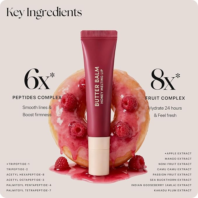 Nature Republic Honey Melting Lip & Butter Balm (BERRY & RASPBERRY GLAZE) Set - Moisturizing Tinted Lip Balm, Plumping Gloss, Peptides, Fuller-Looking Lips, Stocking Stuffers