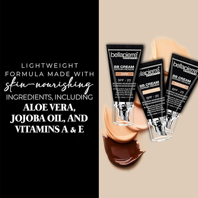 Bellapierre BB Cream SPF 20 – Mineral Sunscreen & Liquid Foundation, Lightweight Face Moisturizer with Buildable Coverage, Matte Finish, Non-Toxic, Paraben-Free, Cruelty-Free – 1.7 oz - Fair Cool