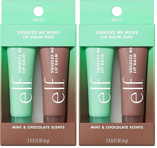 e.l.f. Squeeze Me More Lip Balm Duo, Moisturizing Balm For A Sheer Tint Of Color, Made With Hyaluronic Acid, Vegan & Cruelty-Free, Mint & Chocolate (Pack of 2)