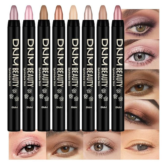 Kaely 8Pcs Cream Eye Shadow Sticks Set, Matte Shimmer Eyeliner Pencil Eyeshadow Palette Makeup, Eye Highlighter Brightener Stick for Older Women Waterproof Pigmented, sombras para ojos, New-09