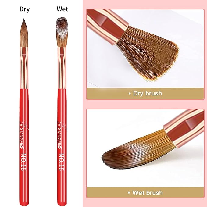 DAIXIANGER 5Pcs New Year Acrylic Nail Art Brush Set -Size 4/8/10/12/16, Red Handle Nail Brushes for Acrylic Application Powder & Nail Extension, 3D Nail Carving Tools for DIY Home Salon Manicure