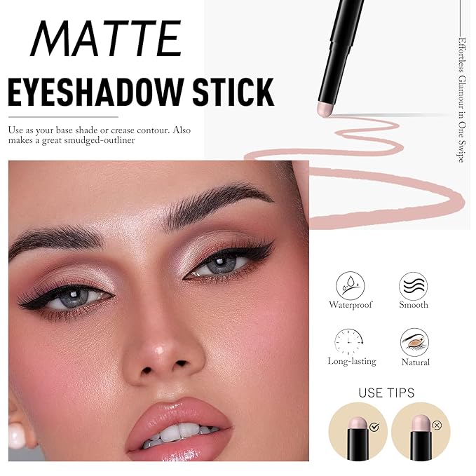 Cream Eyeshadow Stick, Dusty Rose Matte Eye Shadow Waterproof Eyeliner Brightener Pencil Easy to Use High Pigmented Long-Lasting Eye Highlighter Makeup Crayon for Women