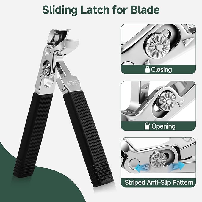 SmilVie Angled Head Toe Nail Clippers for Seniors, Long Handle, Heavy Duty Ingrown Toenail Clipper Set (Black 2-in-1 Set)