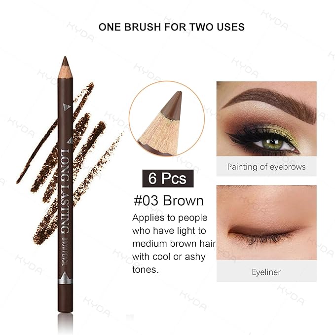 Ownest 6 Pcs Brown Eyebrow Pencil Set, Wooden Eyebrow Pen for Women, Waterproof Long Lasting Brows and Eyeliner Pen With Brush, Beginner Makeup Brow Pencil, Natural Eyes Brow Makeup