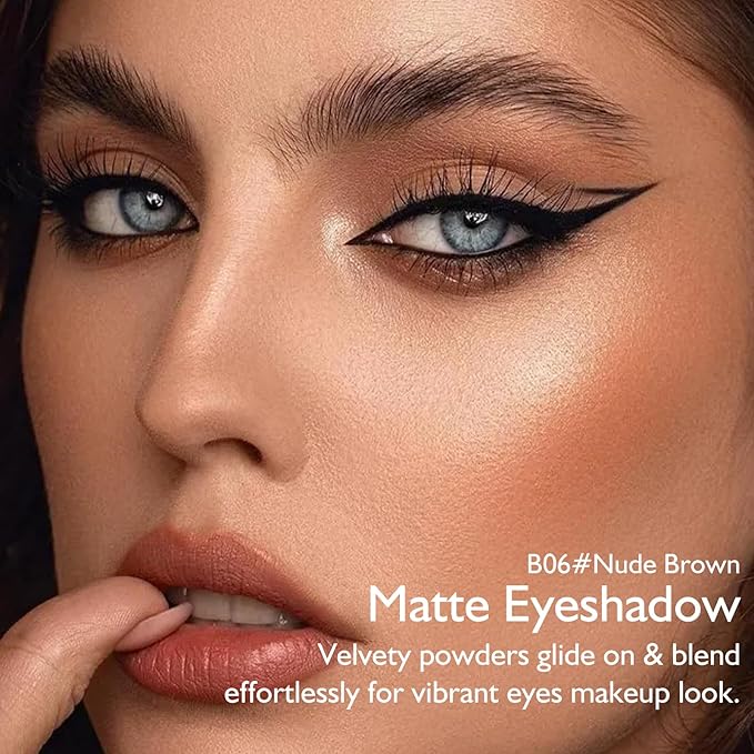 Nude Brown Matte Eyeshadow Palette, Single Eye Shadow High Pigment sombras para ojos Neutral Eyeshadow Velvet Compact Pressed Powder Primer Lightweight Blendable for Daily Natural Eye Makeup
