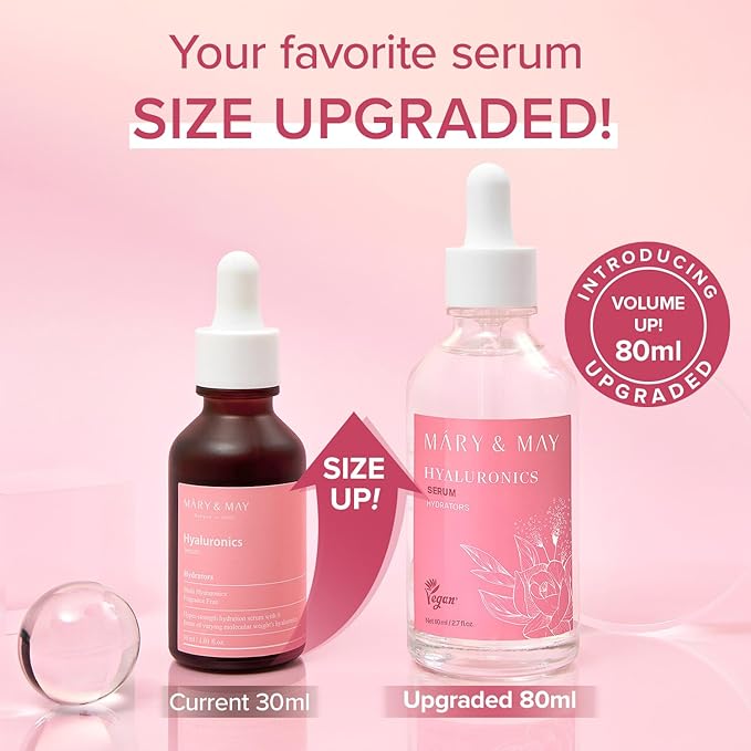 Mary&May Hyaluronics Serum with 6 Types of Hyaluronic Acid Complex for Deep Hydration and Moisture Retention - Fragrance Free, EWG Verified, Cruelty-Free for Dry Dehydrated Skin 2.71 fl.oz.