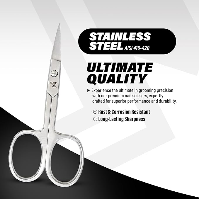 MUSI Cuticle Nipper & Curved Nail Scissors for Nail, Cuticle & Facial Hair Care – Mustache, Eyebrow, Eyelash, Ear & Nose Hair Grooming Kit for Men & Women