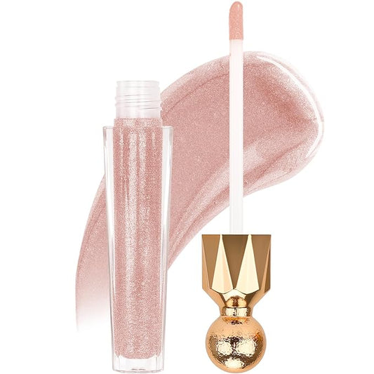 Shimmering Lip Gloss, High-Shine Moisturizing Lip Oil for Plumping, Non-Sticky Sparkling Lip Glow Oil, Long Lasting Hydrating Lip Balm for Dry Lips, Ultra-Glossy Finish(01#Candy Rose)