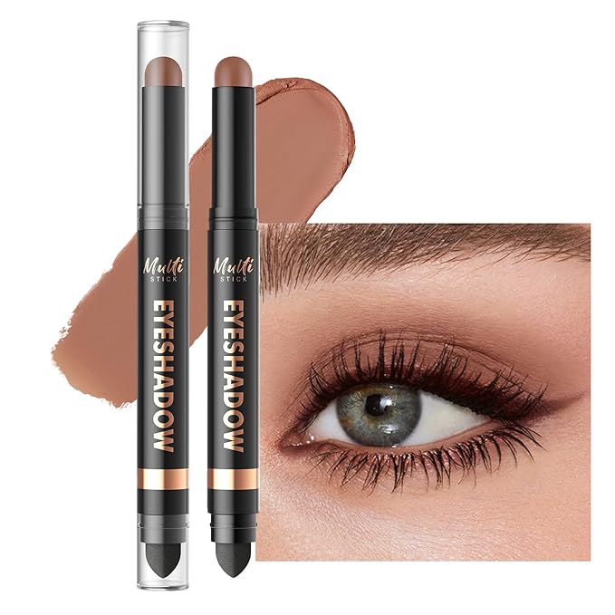 Dual-Ended Cream Eyeshadow Stick, Matte Nude Waterproof Long-Lasting Crease-Proof Neutral Eye shadow Pencil for Women, Smooth Blendable Eye Shadow Crayon with Built-in Smudger, 03 Caramel Dust