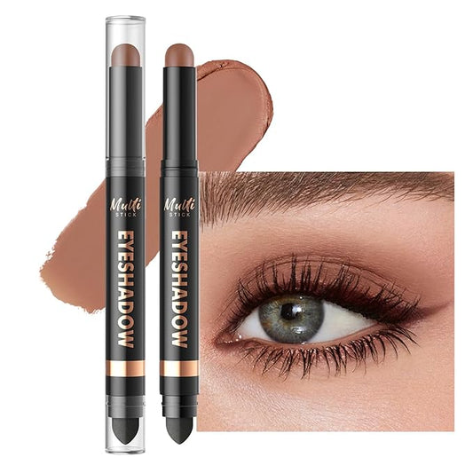 Dual-Ended Cream Eyeshadow Stick, Matte Nude Waterproof Long-Lasting Crease-Proof Neutral Eye shadow Pencil for Women, Smooth Blendable Eye Shadow Crayon with Built-in Smudger, 03 Caramel Dust