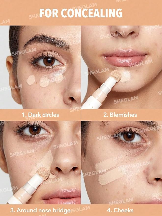 SHEGLAM Complexion Boost Concealer Sponge-Head Applicator Matte Liquid Concealer Long Lasting Brightening Color Corrector Weightless All-Day Long Lasting Hydrating Concealer-Chestnut