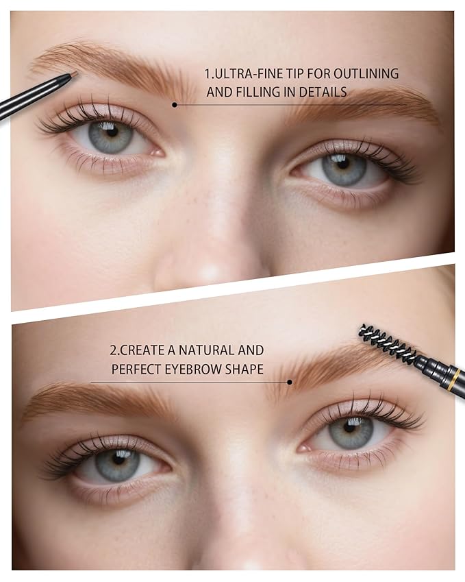 SUMEITANG Light Brown Eyebrow Pencils for Women, 12Pcs Ultra Slim Eyebrow Pencil with 2 Brow Razors Kit, Double Head 1.5mm Micro-Fine Tip & Spiral Brush, Can Draw Fine and Long-Lasting Brows Makeup