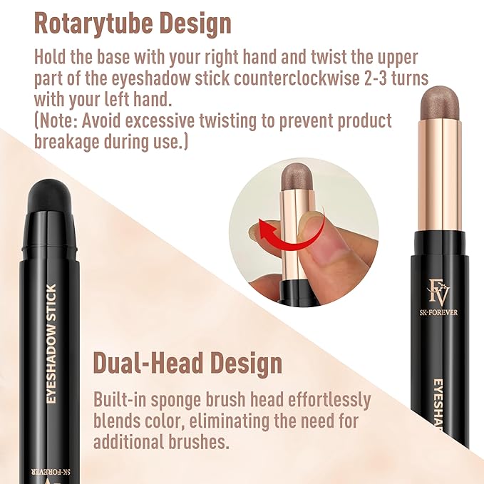 FV Cream Shimmer Eyeshadow Stick，Long Lasting & Waterproof, Multi-Use & High Pigment Eyeshadow Makeup Stick, Golden Shimmer