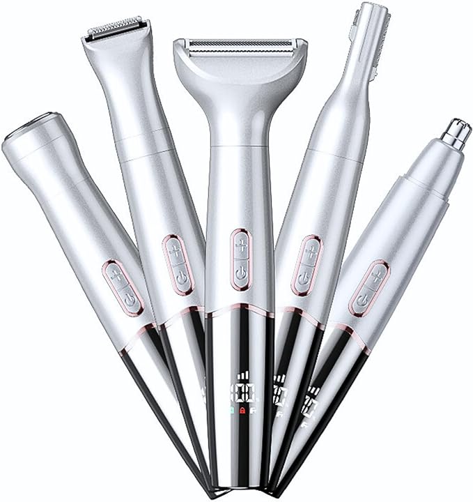 5-in-1 Rechargeable Nose & Ear Hair Trimmer - IPX7 Waterproof Dual Edge Grooming Kit for Men & Women, Perfect for Hair Removal of Nose, Eyebrows, Beard, Bikini, and Facial Hair (White)
