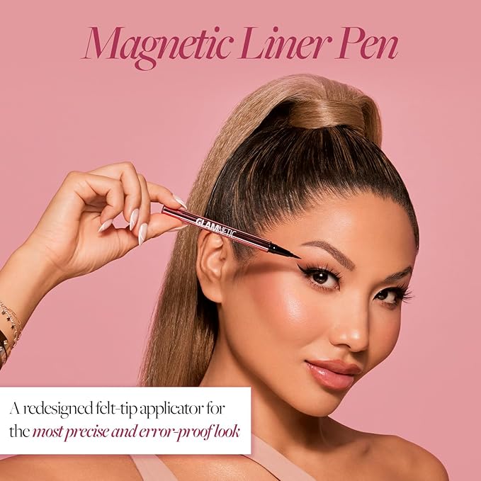 Glamnetic Felt Tip Magnetic Eyeliner Pen - Black 0.025 fl oz | Black Smudgeproof & Waterproof Eyeliner Pen, All-Day Hold for Magnetic Eyelashes, Quick-Drying, Paraben-Free