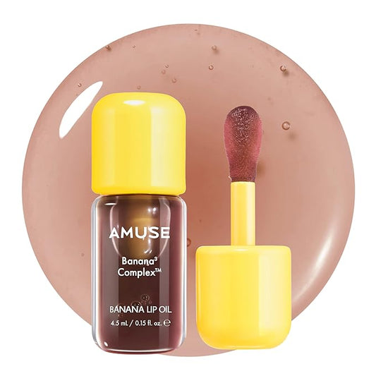 Amuse Seoul Banana Lip Oil (Cacao Milk) – Skincare-Infused Hydrating Vegan Lip Oil, Banana-Scented, Lightweight Non-Sticky Glossy Finish, with Peptide & Rice-Based PDRN