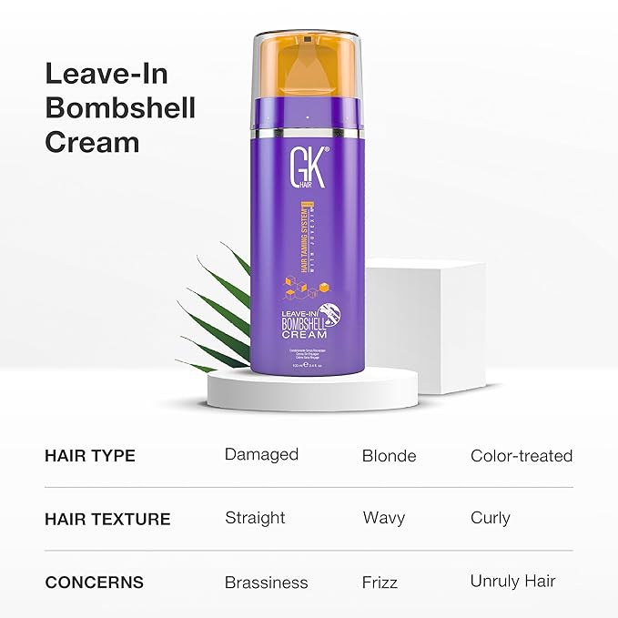 GK HAIR Bombshell Cream purple leave in conditioner (3.4 Fl Oz/100ml) Hair Toner for Brassy Hair Smoothing Moisturizing Hydrating Frizz Control for Blonde Damaged Hair Removes Yellow Tones Flyaways