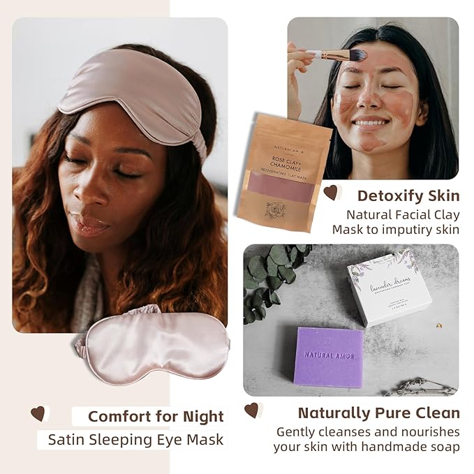 Natural Amor Spa Gift Set for Women 6 PCS– Relaxation Kit with Handmade Soap, Bath Bombs, Candle, Christmas Gift Box for Her, Self Care Birthday Gifts