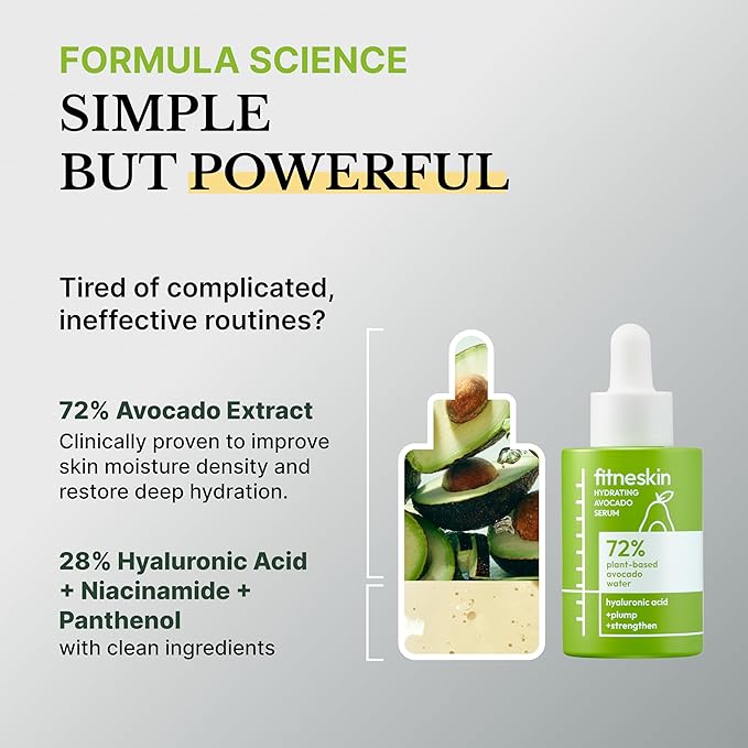 Hydrating Serum with Avocado, Hyaluronic Acid & Panthenol – Barrier Boosting + Brightening Serum for Sensitive Skin – Vegan, Fragrance-Free, Dermatologist-Tested – 30ml