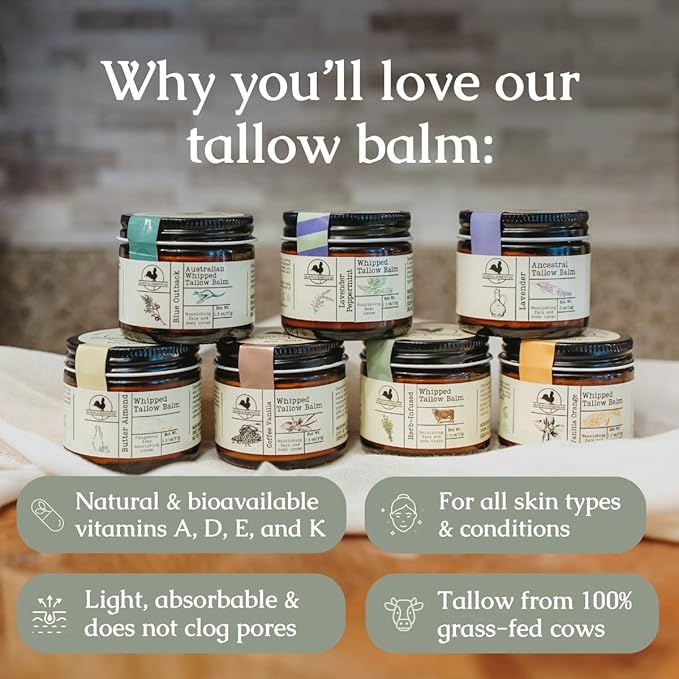 Hearth and Homestead: Handmade Whipped Tallow Balm (Lavender Peppermint): Organic Body Butter with Infused Olive Oil- 1.3 oz