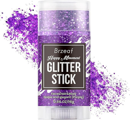 Brzeaf Purple Glitter Stick for Makeup, Not Greasy & Shimmery & Long Lasting, Chunky Glitter for Face/Body/Hair/Eyes, Singer Concert Music Christmas Rave Festival, Glitter Stick Makeup for Women Men