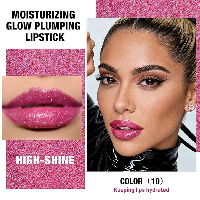 Mauve Red Shimmer Metallic Moisturizing Glow Plumping Lipstick Makeup, Lipstick with Metallic 3D Shine Lightweight Hydrating Formula, Glitter Lip Gloss Stain Long Lasting Waterproof (10#Mauve Red)