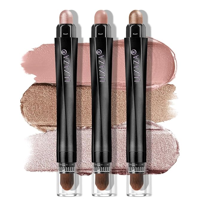 Brown Eyeshadow Stick Makeup Set 3PCS, Neutral Shimmer And Matte Cream Eye Shadow Palette, Metallic Bronze Smoky Eyeliner Brightener Crayon Pencil Kit, Ideal Gift for Women -Rosewood Bloom