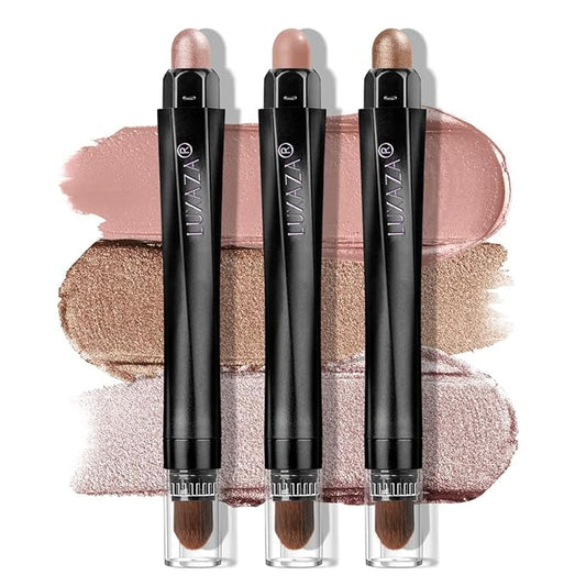 Brown Eyeshadow Stick Makeup Set 3PCS, Neutral Shimmer And Matte Cream Eye Shadow Palette, Metallic Bronze Smoky Eyeliner Brightener Crayon Pencil Kit, Ideal Gift for Women -Rosewood Bloom