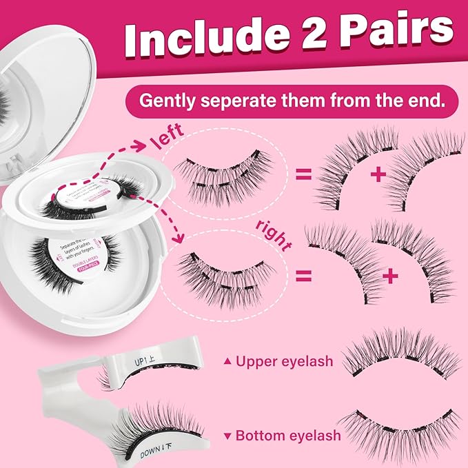 Magnetic Eyelashes Long Lasting And Reusable Magnetic Lashes 2 Pair 4 Magnets No Glue Needed False Eyelashes Waterproof,Cruelty Free,Easy To Wear(2 pair,Intimacy+Elation)