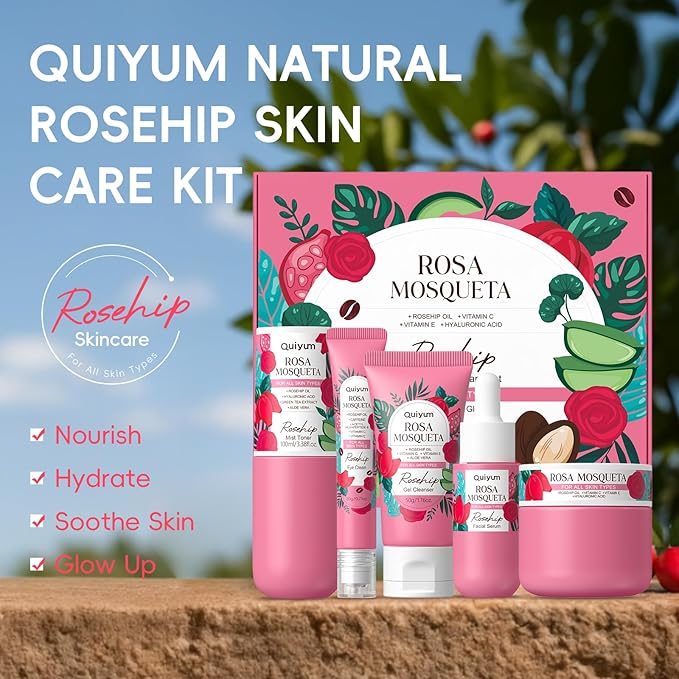 Skin Care Set, Rosehip & Vit-E Skincare Kits 5PCS- Restore Skin Elasticity, Refine Texture, Even Tone, Moisturizing, for All Skin Types, Valentine's Day Birthday Gift, Suitable for Cold Regions