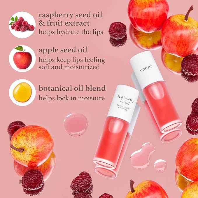 NOONI Korean Vegan Best Lip Duo | Applebutter Lip Mask and Appleberry Lip Oil Value Set | with Shea Butter, Apple Seed Oil and Vitamins, Overnight Lip Mask, Hydrating Lip Balm, Moisturizing