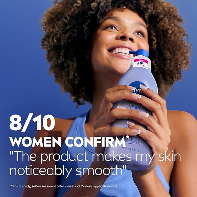 NIVEA Shea Nourish Body Lotion for Dry Skin with Hyaluronic Acid, Shea Butter and Deep Nourishing Serum, 48-Hour Body Moisturizer, 16.9 Fl Oz Pump Bottle