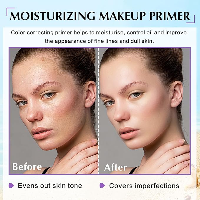 2PCS 3 in 1 Primer for Face Before Makeup, SPF 50 PA+++, One Step Color Correcting Makeup Face Primer, Oil Control Moisturizing Sunscreen Makeup Color Corrector Facial Serum Radiance Skin