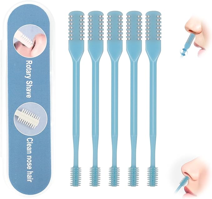5PCS 2-in-1 Nasal Hair Cutter, Upgrade Manual Double Sided Nose Hair Trimmer Cutter for Women and Men 360°Rotating Nose Hair Remover Grooming Tool knife Razor Portable Nostril hair kit (Sky Blue)