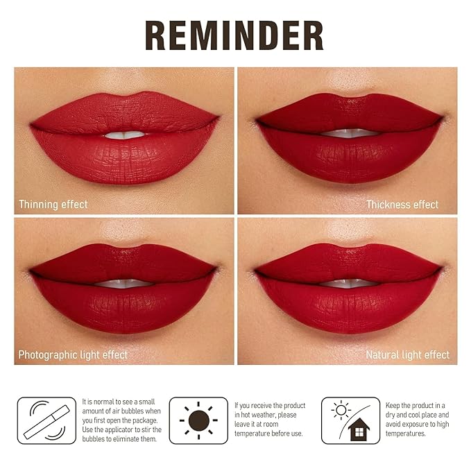 MAKI YIKA 2Pcs Matte Liquid Lipstick Set Dark Red Nude Lipstick Long Lasting Smudgeproof Transfer Proof Lip Makeup, DarkRed/Nude