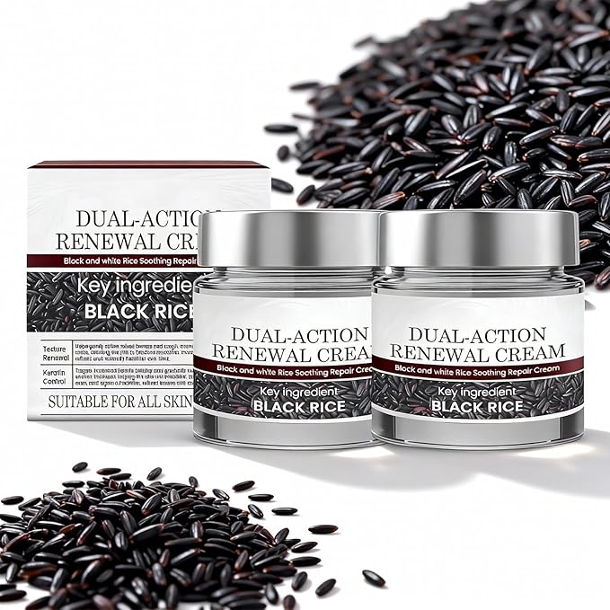 Keratin Erase Dual-Action Renewal Cream – Black & White Rice Soothing Repair Cream, Hydrating Body Serum for Smoother-Looking Skin, Suitable for All Skin Types (2 Pack)