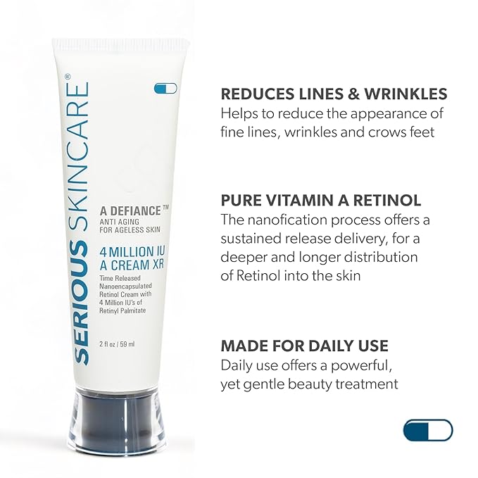 Serious Skincare Retinol Cream For Face - Vitamin A Cream XR Premium Moisturizer - Anti-Aging - Day & Night - Reduce Fine Lines & Wrinkles - For Radiant Skin 2 Fl. Oz.