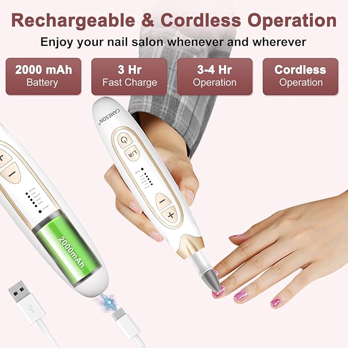 Cordless Electric Nail File Set, Rechargeable Toe Nail Buffer and Sander, Toenail Grinder for Thick Toenails, Manicure Pedicure Drill Kit, Hand Feet Nails Care Tool for Women Men Seniors Human
